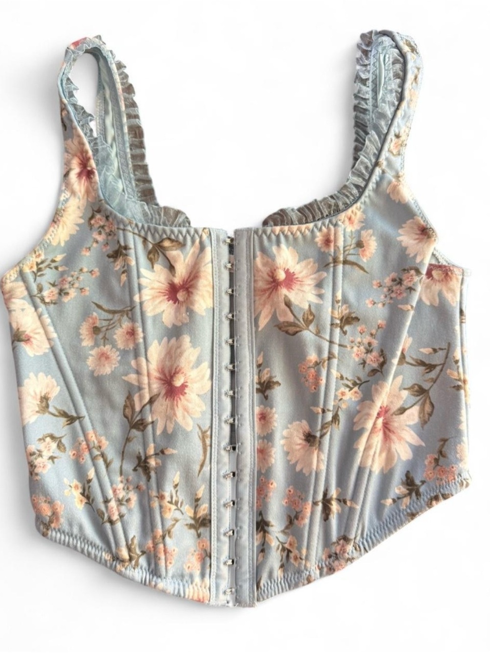 Altar'd State Pastel Floral Corset Camisole in Light Blue and Pink